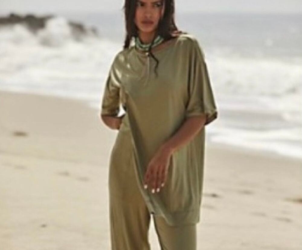 NWT Free People Beach Sunray High Slit Tunic T-shirt Women's Small Green Relaxed